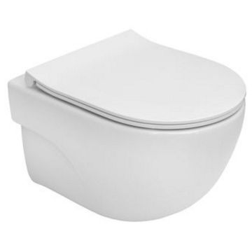 Set Vas WC suspendat cu capac soft close Roca Meridian Rimless 36x48 cm evacuare orizontala