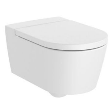 Vas WC suspendat Roca Inspira Round Rimless 37x56 cm evacuare orizontala, alb mat