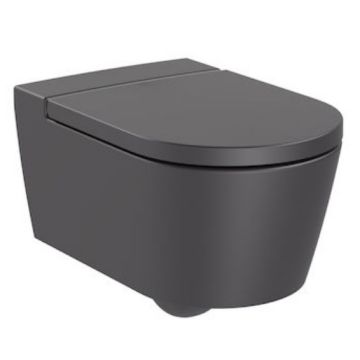 Vas WC suspendat Roca Inspira Round Rimless 37x56 cm evacuare orizontala, antracit (onyx)