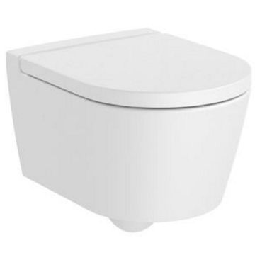 Vas WC suspendat Roca Inspira Round Compact Rimless 37x48 cm evacuare orizontala, alb