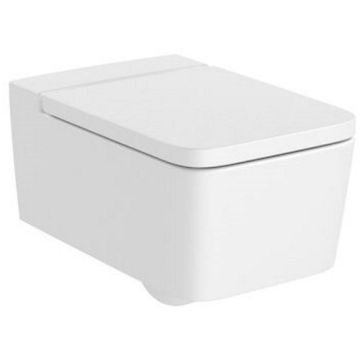 Vas WC suspendat Roca Inspira Square Rimless 37x56 cm evacuare orizontala, alb mat