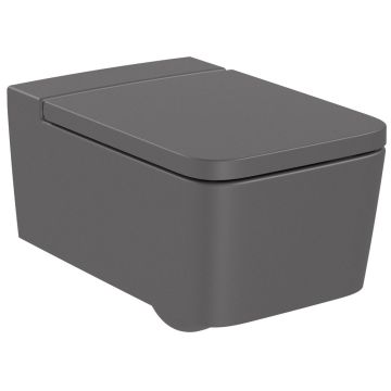 Vas WC suspendat Roca Inspira Square Rimless 37x56 cm evacuare orizontala, antracit (onyx)