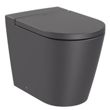 Vas WC pe pardoseala Roca Inspira Round Rimless 37x56 cm evacuare orizontala sau verticala, lipit de perete, antracit (onyx)