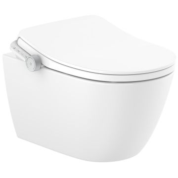 Set Vas WC cu bideu electronic suspendat cu capac soft close Roca Ona In-Wash Rimless 39x53 cm evacuare dubla