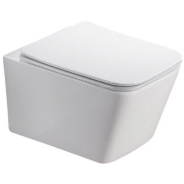 Set Vas WC suspendat cu capac soft close Fluminia Paris Rimless 37x53 cm evacuare orizontala, alb