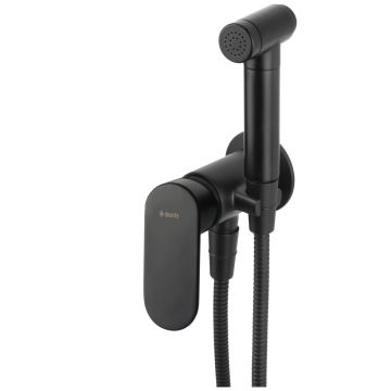 Deante Alpinia Set dus igienic cu baterie incastrata, furtun si suport, negru mat
