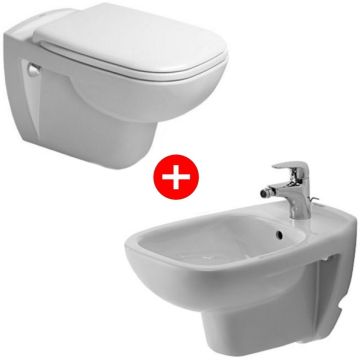 Set Vas WC suspendat cu capac si bideu Duravit D-Code 35x54 cm evacuare orizontala