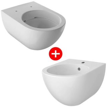 Set Vas WC suspendat cu capac si bideu Geberit Acanto Rimfree 35x51 cm evacuare orizontala