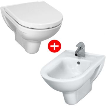 Set Vas WC suspendat cu capac si bideu Laufen Pro B 36x56 cm evacuare orizontala