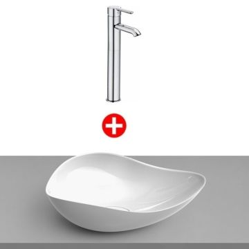 Set promo lavoar baie pe blat Roca Ohtake 54x38 cm, cu baterie Carelia