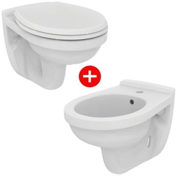 Set Vas WC suspendat cu capac si bideu Vidima SevaFresh 37x53 cm evacuare orizontala