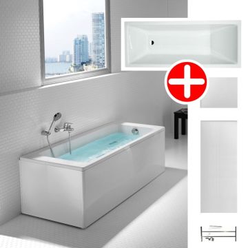 Roca Nolah Set Promo Cada baie dreptunghiulara acril 180x80 cm cu panouri si suport