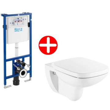Set promo Vas WC suspendat cu rezervor incastrat si capac soft close Roca Debba Square Rimless 35x54 cm evacuare orizontala