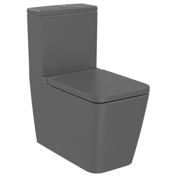 Set Vas WC pe pardoseala cu rezervor aparent si capac soft close Roca Inspira Square Rimless 36x65 cm evacuare orizontala sau verticala, antracit (onyx)
