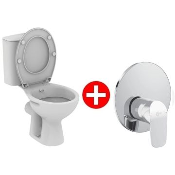 Set promo Vas WC cu bideu pe pardoseala cu rezervor aparent, baterie si capac Vidima Ulysse S 37x64 cm evacuare orizontala