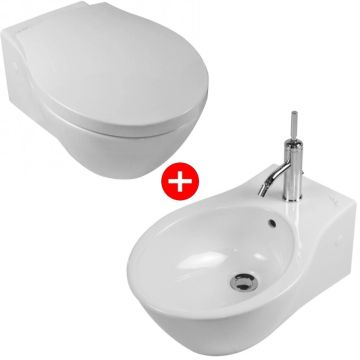 Set Vas WC suspendat cu capac si bideu Hatria Nido 36x55 cm evacuare orizontala