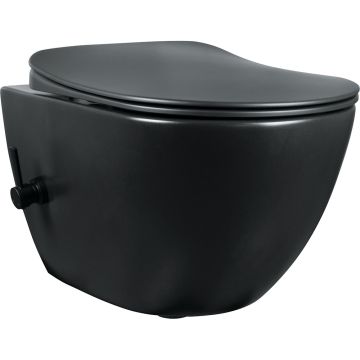 Set Vas WC cu bideu suspendat cu capac soft close Deante Peonia Rimless 36x51 cm evacuare orizontala, negru
