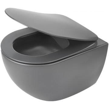 Vas WC suspendat Deante Peonia Rimless 36x51 cm evacuare orizontala, antracit (titanium)
