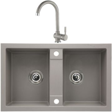 CasaBlanca Duo Set promo chiuveta bucatarie granit cu 2 cuve + baterie GREY4H), gri