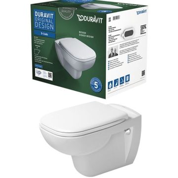 Set Vas WC suspendat cu capac soft close Duravit D-Code Rimless 36x55 cm evacuare orizontala