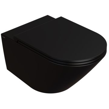 Vas WC suspendat Globo Forty3 Rimless 36x57 cm evacuare orizontala, negru mat