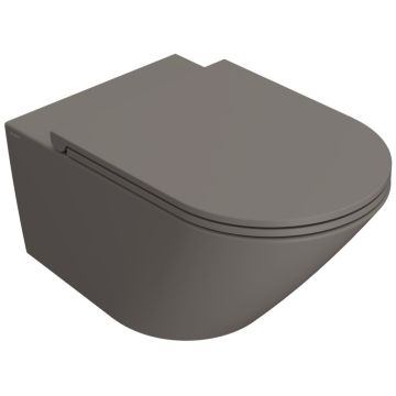 Vas WC suspendat Globo Forty3 Rimless 36x57 cm evacuare orizontala, maro/gri mat (agata)