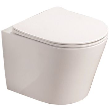 Set Vas WC suspendat cu capac soft close Fluminia Clementina Rimless 36x49 cm evacuare orizontala, alb
