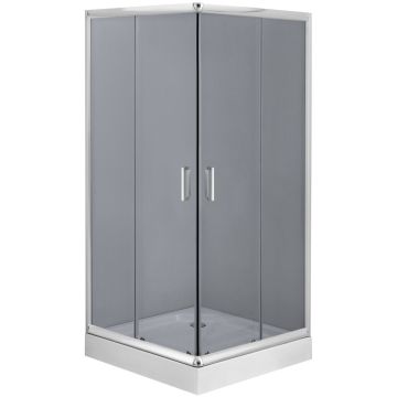 Cabina dus patrata cu usi glisante Deante Funkia 90x90 cm, profil crom, geam gri
