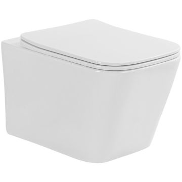 Set Vas WC suspendat cu capac soft close Fluminia Tornado 35x51 cm evacuare orizontala, alb