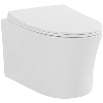 Set Vas WC suspendat cu capac soft close Fluminia Isolda Rimless 36x52 cm evacuare orizontala, alb
