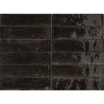 Gresie exterior / interior portelanata neagra 6x24 cm, Marazzi Lume Black Lux