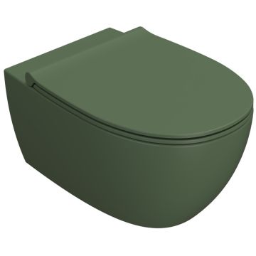 Vas WC suspendat Globo 4All Rimless 36x54 cm evacuare orizontala, verde deschis mat (felce)