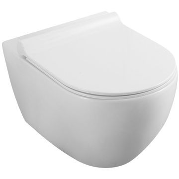 Set Vas WC suspendat cu capac soft close Fluminia Minerva Rimless 36x53 cm evacuare orizontala, alb