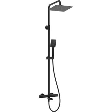 Coloana dus cu baterie monocomanda cu termostat Deante, cu pipa cada, negru mat (nero)
