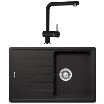 Schock Element D-100S Set chiuveta bucatarie granit Cristalite 78x50 cm si baterie cu dus extractibil Nero, negru
