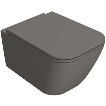 Vas WC suspendat Globo Stone Rimless 36x52 cm evacuare orizontala, maro/gri mat (agata)