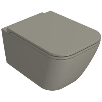 Vas WC suspendat Globo Stone Rimless 36x52 cm evacuare orizontala, bej inchis mat (cachemire)