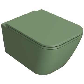 Vas WC suspendat Globo Stone Rimless 36x52 cm evacuare orizontala, verde deschis mat (felce)