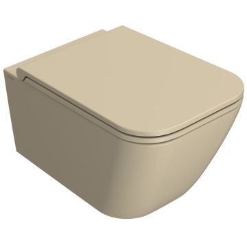 Vas WC suspendat Globo Stone Rimless 36x52 cm evacuare orizontala, crem mat (perla)