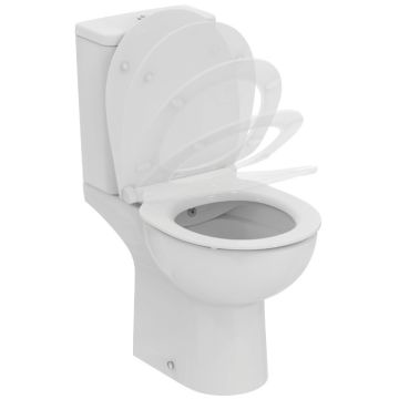 Set Vas WC cu bideu pe pardoseala cu rezervor aparent si capac soft close Ideal Standard Eurovit Rimless 37x62 cm evacuare orizontala