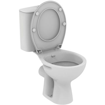 Set Vas WC cu bideu pe pardoseala cu rezervor aparent si capac Vidima Ulysse S 37x64 cm evacuare orizontala